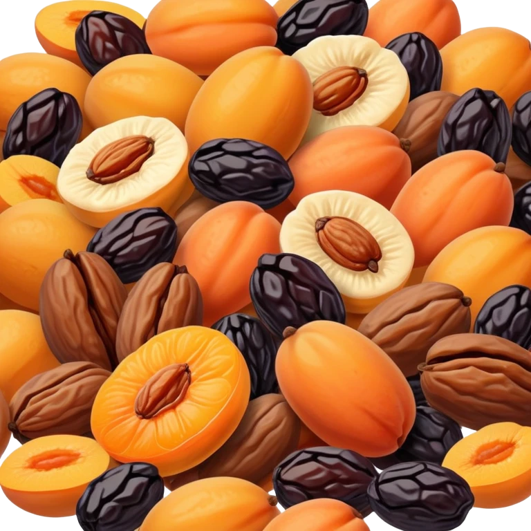 dried fruits assortment with raisins, dried apricots, prunes and dates emoji