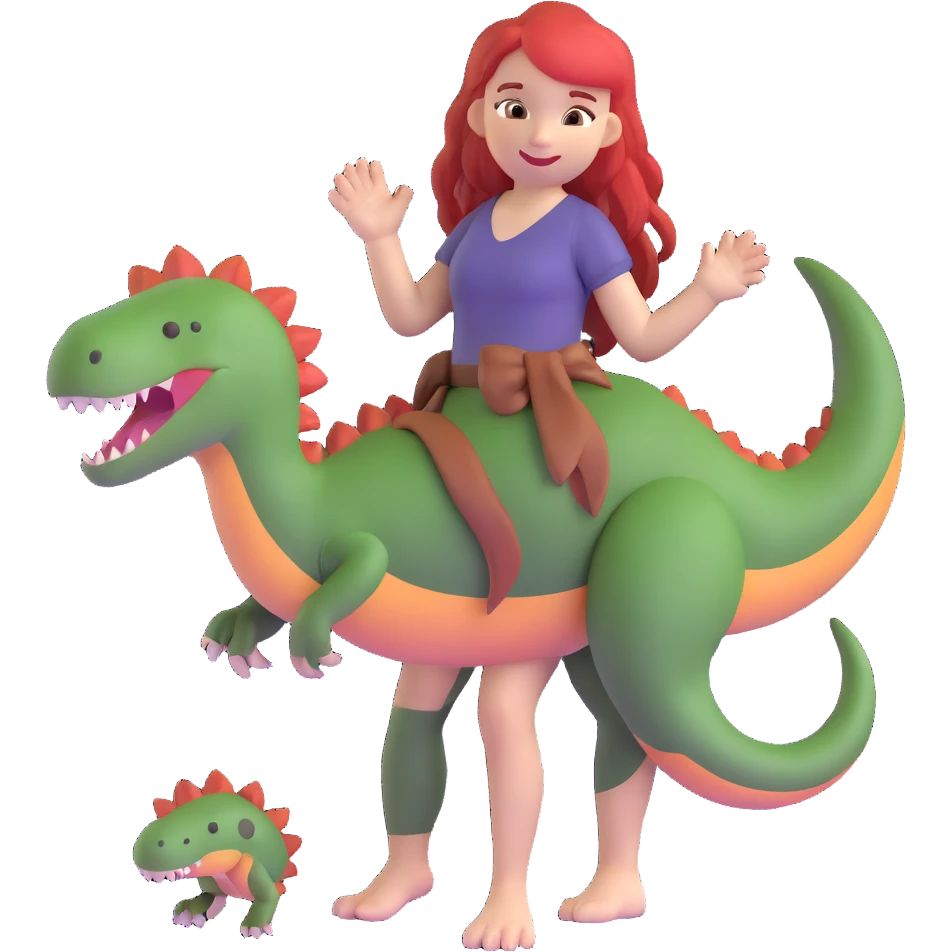 Red-haired girl with a dinosaur tail and animal paws instead of hands and feet emoji
