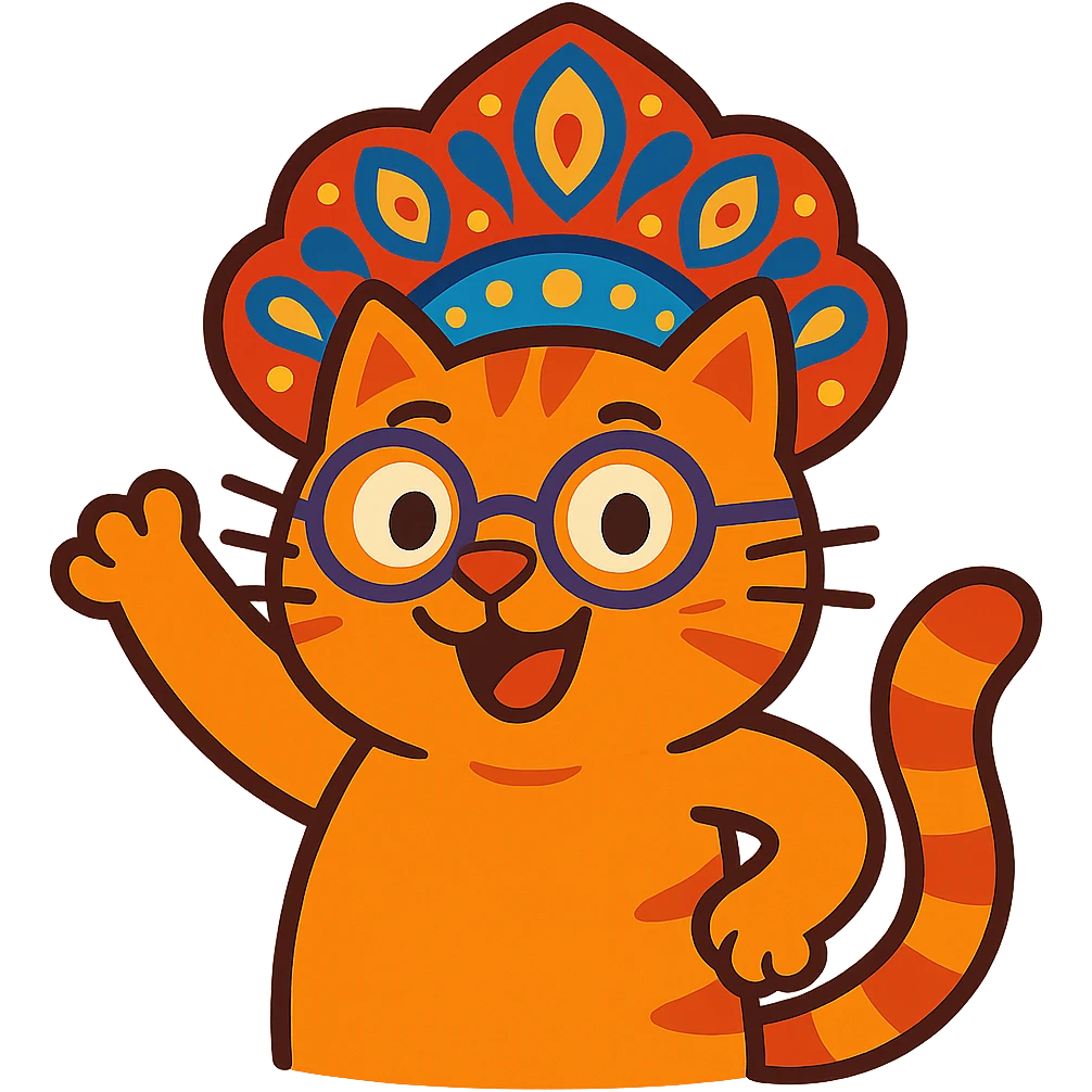 A cat with a kokoshnik and round glasses, lively and animated. emoji