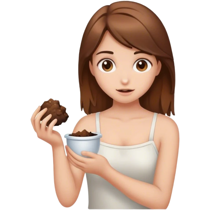 brown hair girl holding poo emoji