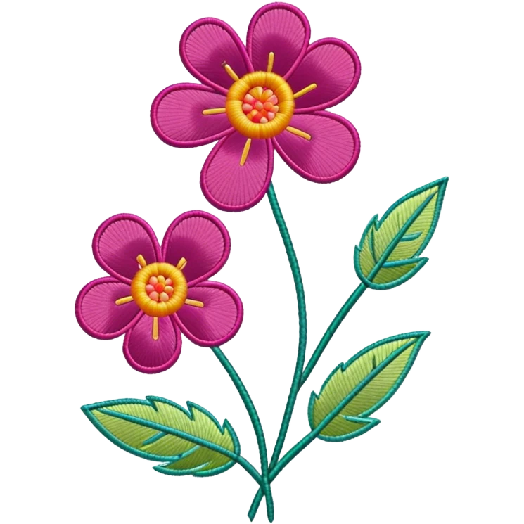 Embroidery icon, needle with thread, embroidered flower pattern, fabric with stitching, vibrant threads, minimalistic style, clean lines, transparent background. emoji