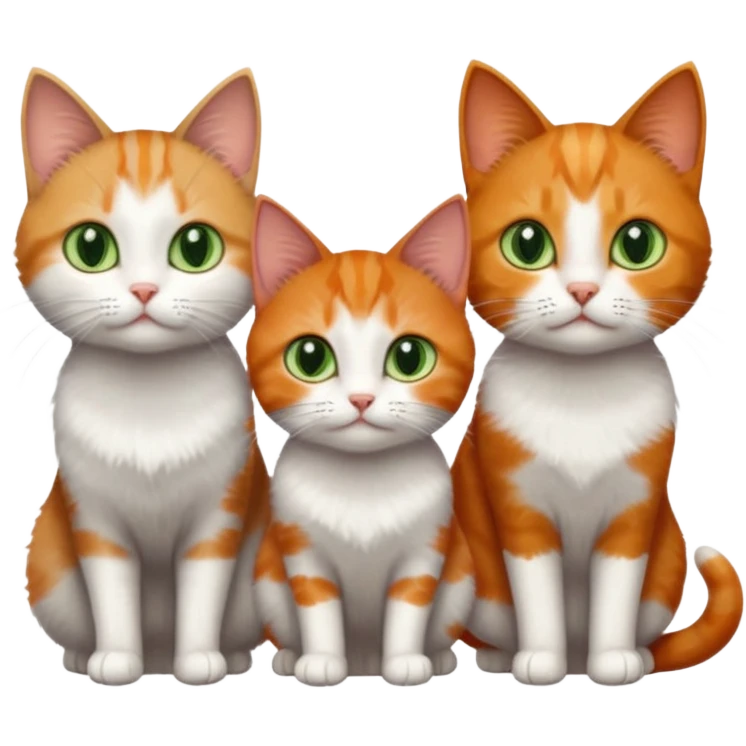 3 tiny different coloured short haired cats including a dark grey and white cat with green eyes,and  a ginger and white with orange eyes and a brown tabby and white with hazel eyes emoji