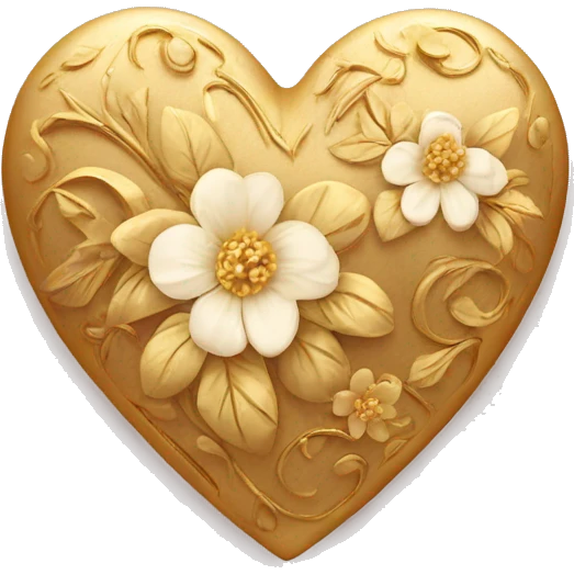 Golden heart with a floral pattern on it  emoji