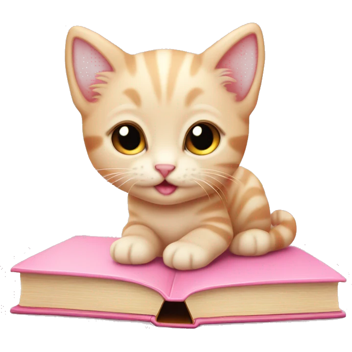 Kitten on top of a closed light pink book emoji
