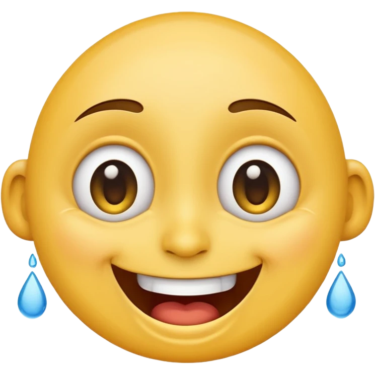 Emoji, laughing face with tears of joy exactly from eyes, wide smile, big eyes emoji