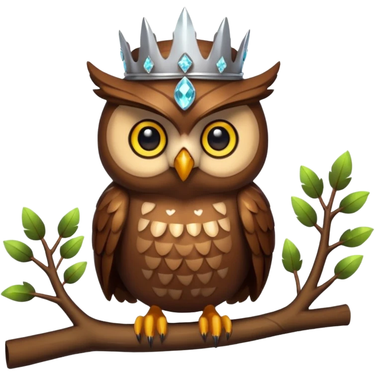 Owl with crystal crown — wise, glowing eyes emoji