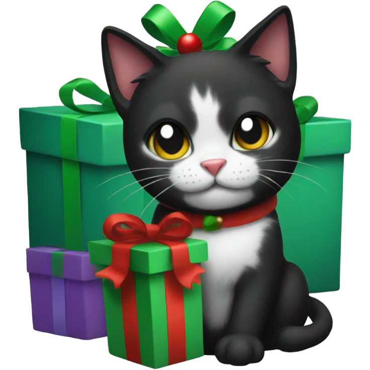 Black cat Christmas present emoji