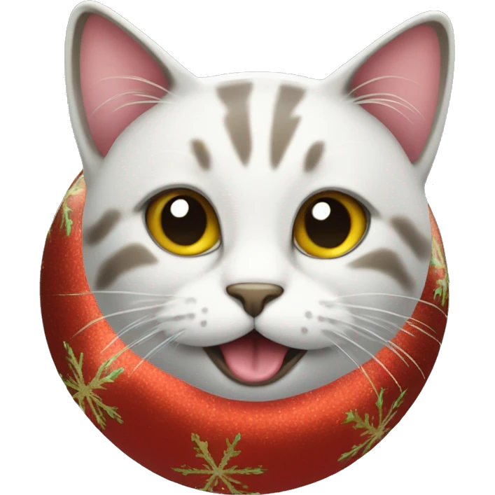 Cat with Christmas ornament in its mouth emoji