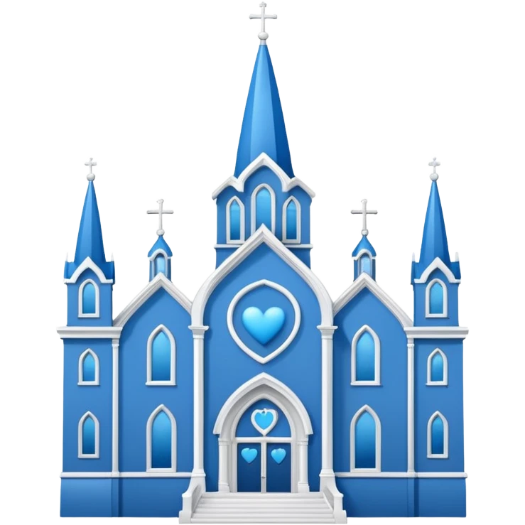 blue protestant church building with hearts emoji