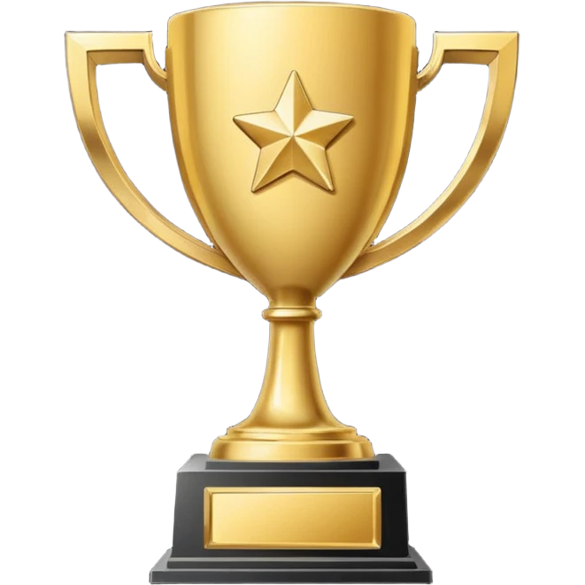 Minimal line-art trophy icon, front-facing, simple outlines, clean modern style, slightly 3D, no background, transparent, represents “wins / achievements emoji