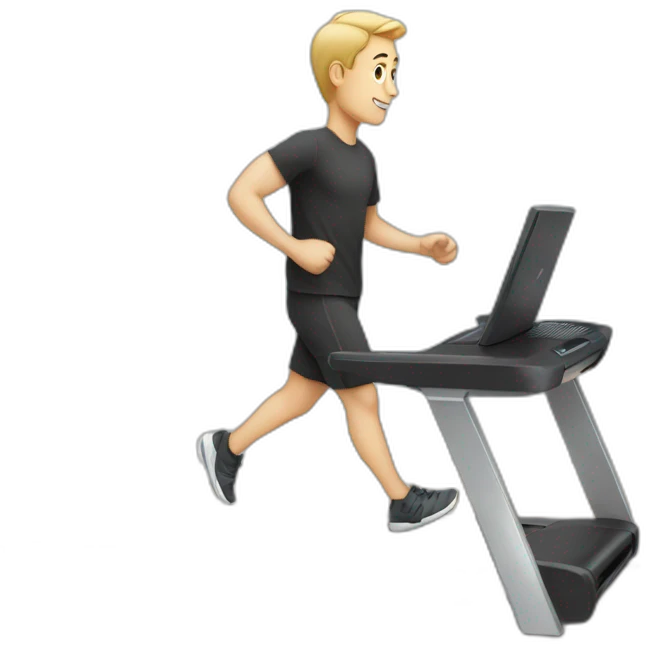 White Man with laptop on desk walking ob treadmill emoji