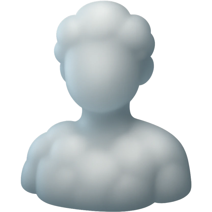 shoulders up, person made of white fluffy clouds, front view, matte glass style emoji