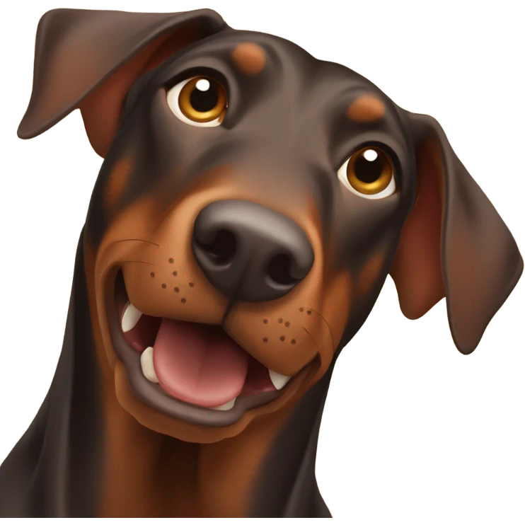 Brown Doberman without cropped ears looking forward and happy  emoji