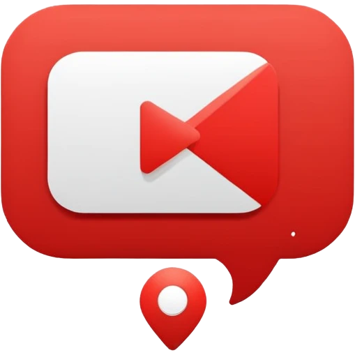 Minimal design featuring a red speech bubble that contains a white play button. On a white background, no text. Suggests intelligent conversation about video content. Clean, modern and tech-oriented emoji