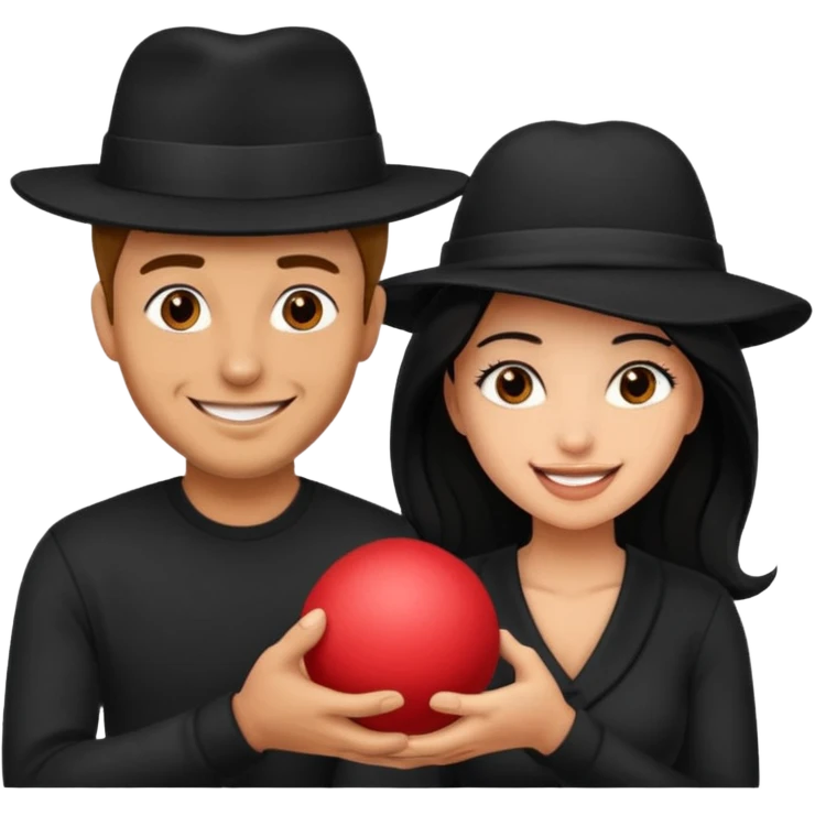 Man wearing black hat smiling superstitious woman squeezing his balls emoji