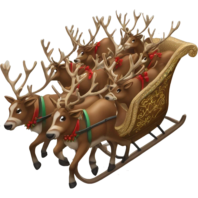 sleigh with 8 reindeer pulling it emoji