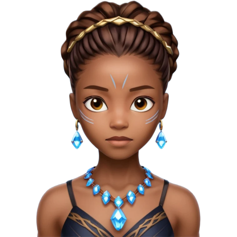 Shuri from wakanda wearing glowing crystal necklace  emoji