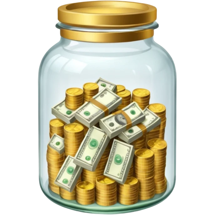 glass tip jar emoji style, simple with cash and coins emoji