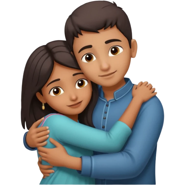 indian boy hugging indian girl from behind... boys hand down near navel of girl... boys head on the shoulder of girl... hugging tight.. more romantic emoji