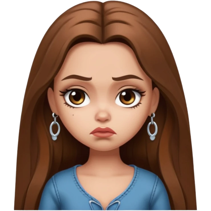 sad pretty bratz baddie, long brown hair emoji