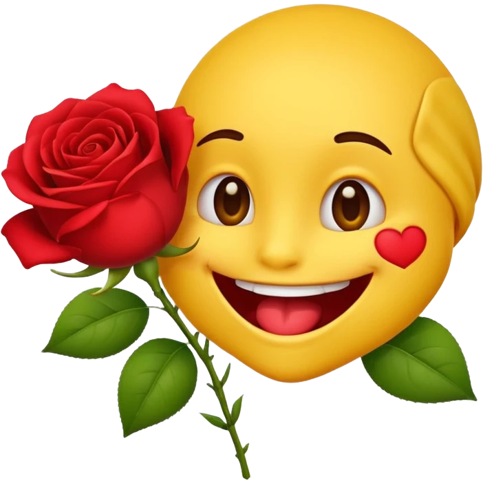 Normal emoji yellow biting a rose flower  emoji