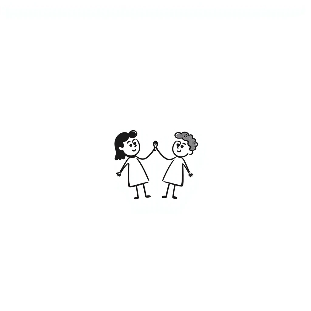 three stick figures holding hands, doodle style emoji