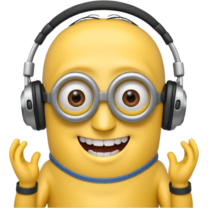 minions with headphones smiling teeth showing emoji