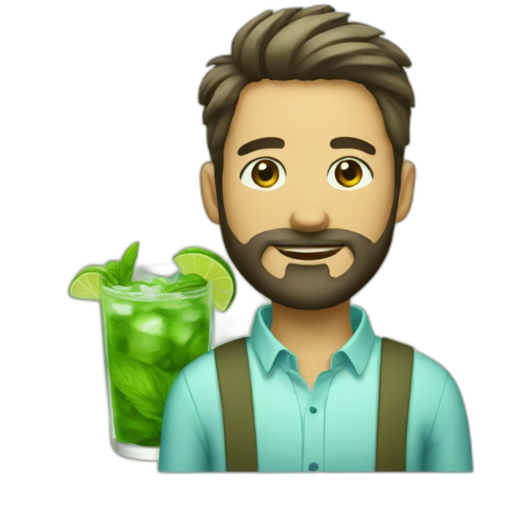 short hair man with beard and with mojito emoji