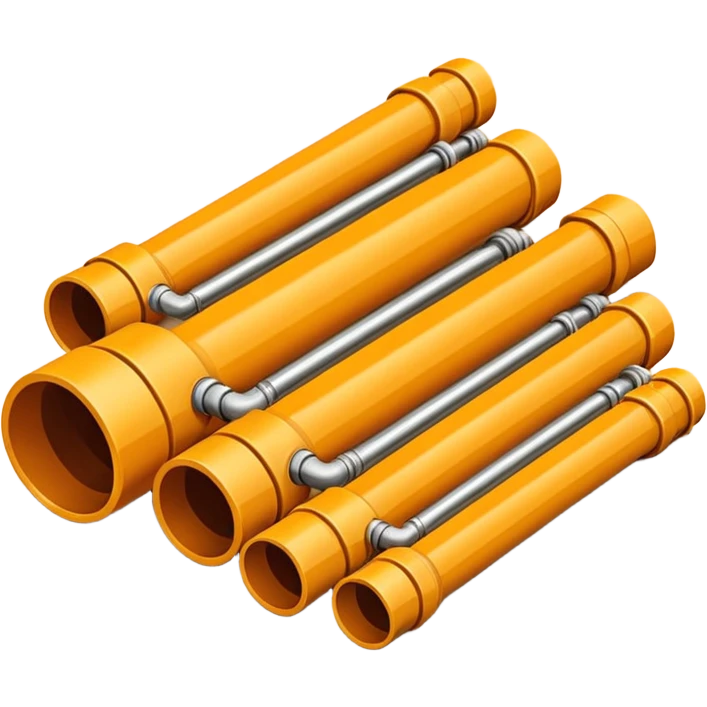 Emoji-style illustration of pipe installation in a trench, flat vector look, bold outlines, minimal details, no background emoji