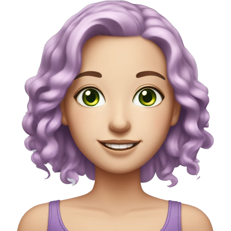 white girl with green eyes and freckles and lavender hair with pink tips smiling  emoji
