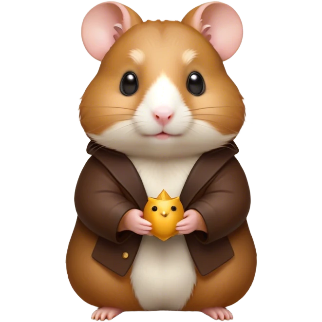 Cinematic Noble Brown Hamster Portrait Emoji, Poised and regal, with a tiny, compact build and a smooth, well-kept rich brown coat, deep-set soulful dark eyes, Simplified yet sharp and sophisticated features, highly detailed, glowing with a soft, dignified glow, high shine, intelligent and energetic, stylized with an air of miniature majesty, focused and attentive, soft glowing outline, capturing the essence of a watchful and confident rodent, so majestic it feels as though it could scurry out of the screen with effortless authority! emoji