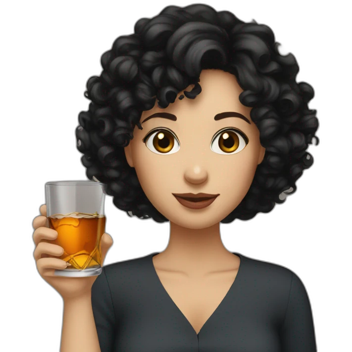 White Woman short black curly hair drink whisky emoji