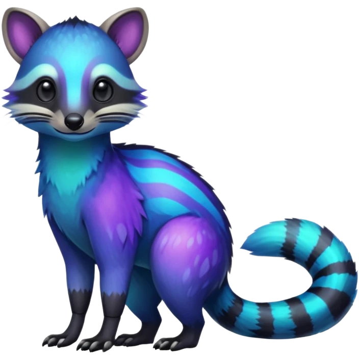 Iridescent Neon Green-Cyan-Blue-Purple-gradients Civet-Numbat-Sergal-fusion-hybrid-animal-creature, full body emoji