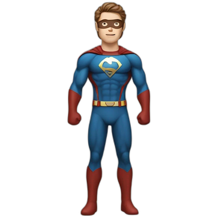 Superhero guy, white skin, brown hair emoji