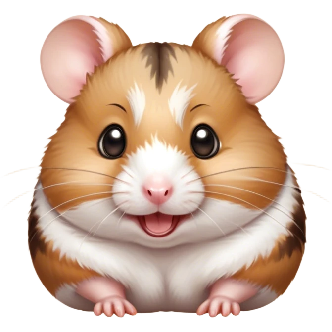 Cinematic Comical Brown and White Banded Hamster Portrait Emoji, Head tilted dramatically with an exaggeratedly amused expression, featuring a striking fur with bold brown and white banded patterns, wide, expressive dark eyes filled with playful disbelief, Simplified yet hilariously expressive features, highly detailed, glowing with a slightly sassy glow, high shine, dramatic yet playful, stylized with an air of cheeky mischief, bright and endearing, soft glowing outline, capturing the essence of a spirited and over-the-top hamster, so meme-worthy it feels like it could side-eye its way into internet fame instantly! emoji