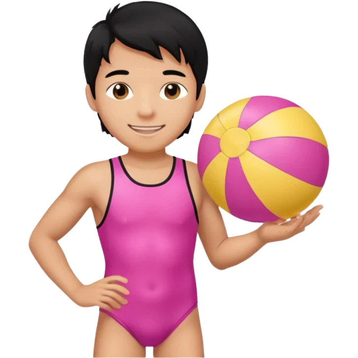 Hawaiian boy with black hair with pink highlights and a swimsuit, with beach ball emoji