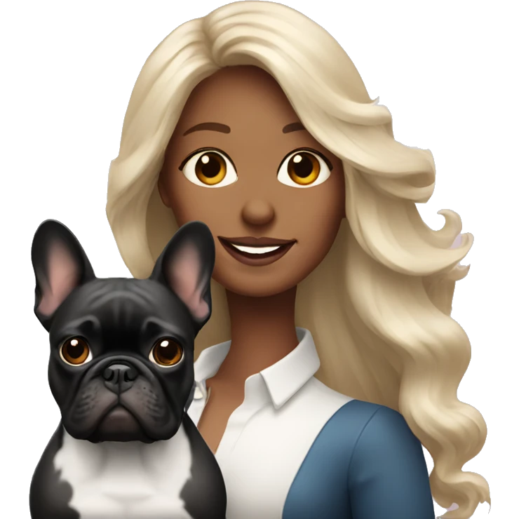 long haired lady with black french bulldog emoji