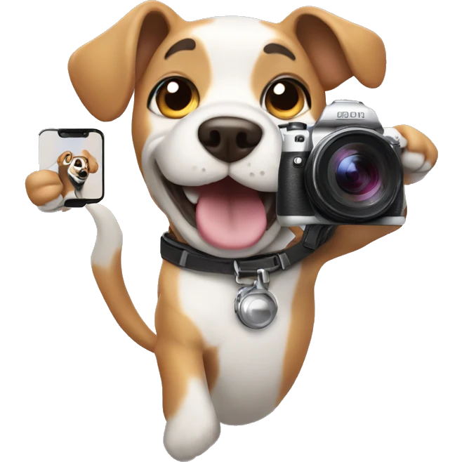 Dog taking selfie arm out holding camera  emoji