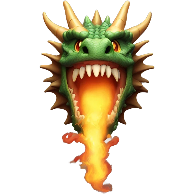 Dragon head breathing fire, top view,  emoji
