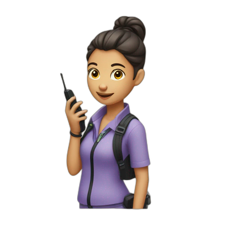 girl with her hair in a bun and a walkie talkie emoji