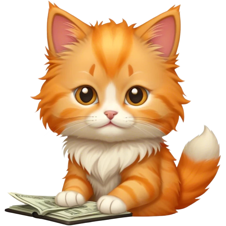Fluffy orange kitten doing taxes  emoji