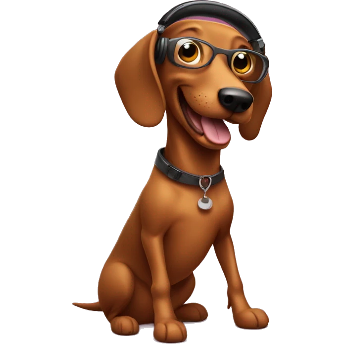 smiling boy with Weiner dog djing emoji