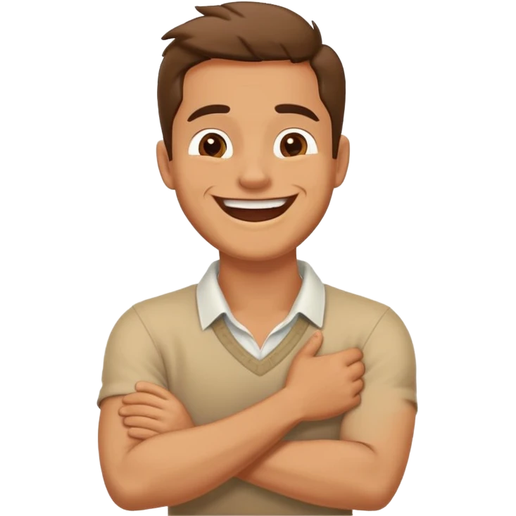 Arms crossed holding neck and laughing man  emoji