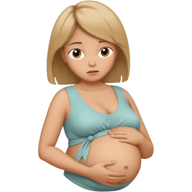 pregnant woman with neatly tied hair looking tired touching her big belly softly and breath slowly emoji
