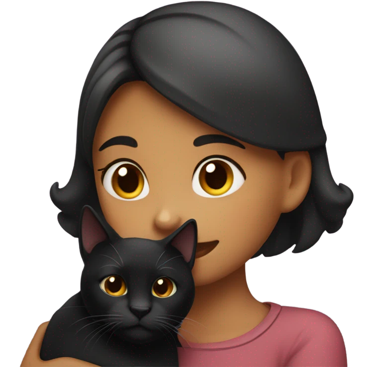 Girl hugging black cat emoji