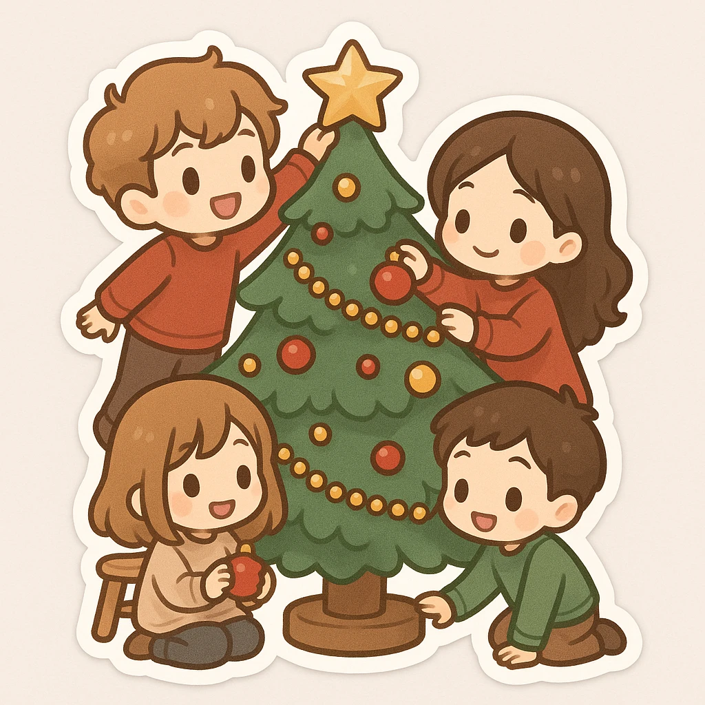 people decorating a Christmas tree emoji