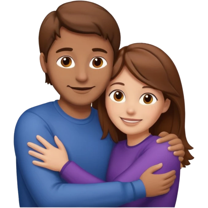 couple hug with warm smiles woman brown man fair skinned brown hair emoji
