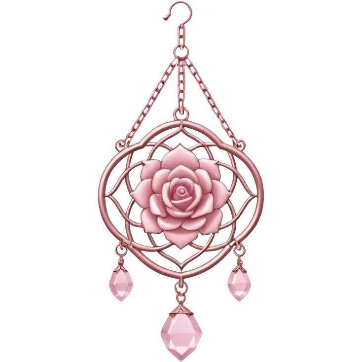 Rose-pink-metal-chained rose-quartz-crystallic romantic delicate fine pretty suncatcher  emoji