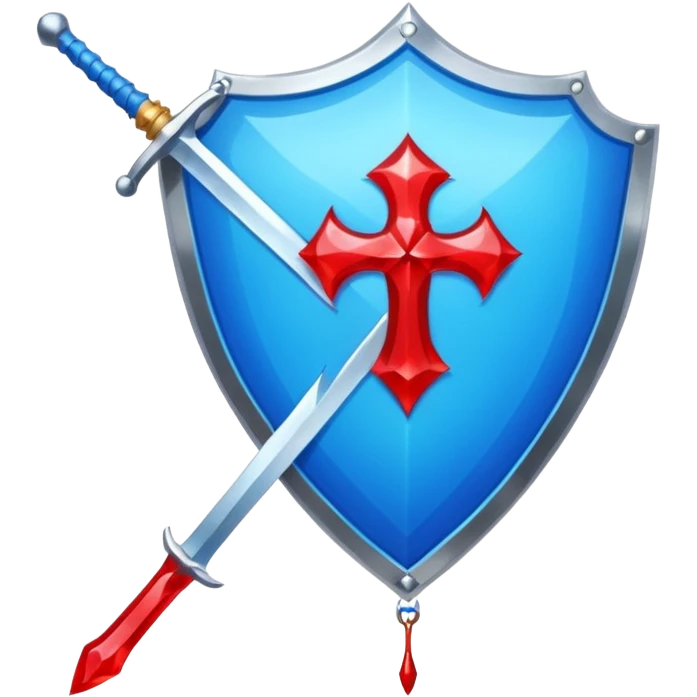 Make the blue even brighter on the shiny kite shield, keep the vertical sword and blood effect, in apple emoji style. emoji