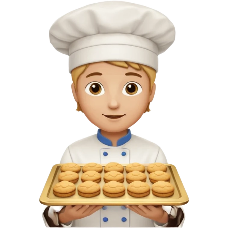 a baker holding a tray of cookies with a chef hat emoji